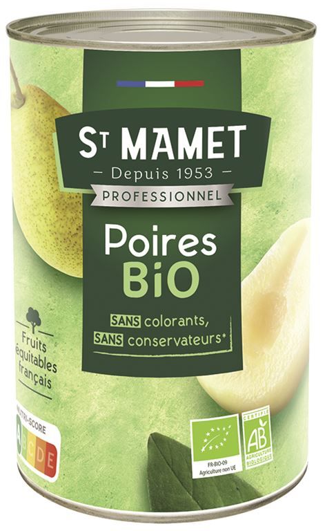 Poires demi-fruits au sirop léger Bio - ST MAMET - Boite 5/1