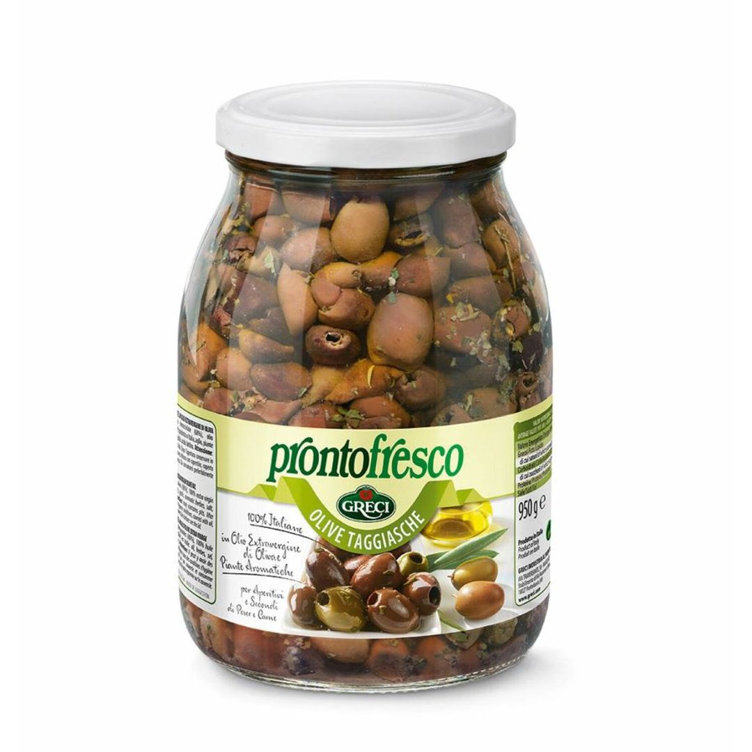 Olives dénoyautées à l'huile d'olive extra vierge - GRECI - Bocal verre de 950 g