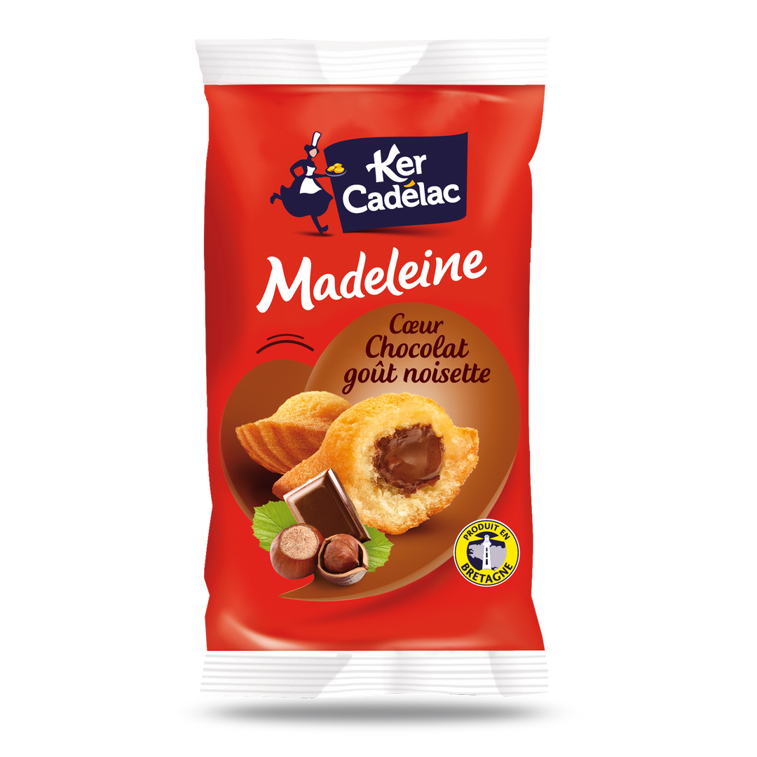 Madeleine coeur chocolat saveur noisette - KER CADELAC - Carton de 72 sachets