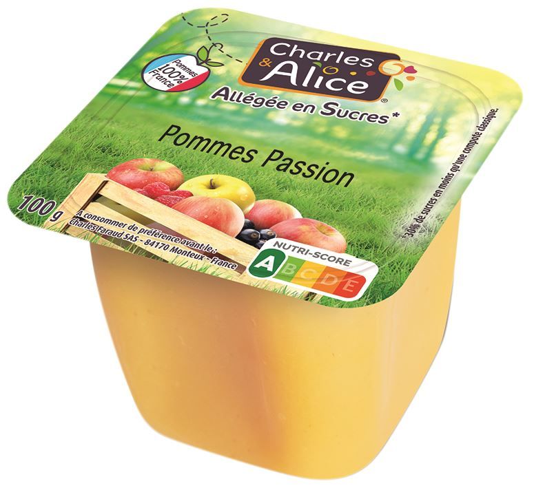 Compote de pommes passion allégé en sucres - CHARLES ET ALICE - Carton de 120 coupelles