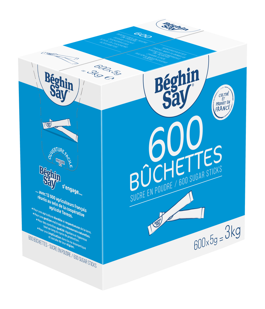 Sucre blanc en poudre - BEGHIN SAY - Carton de 600 bûchettes