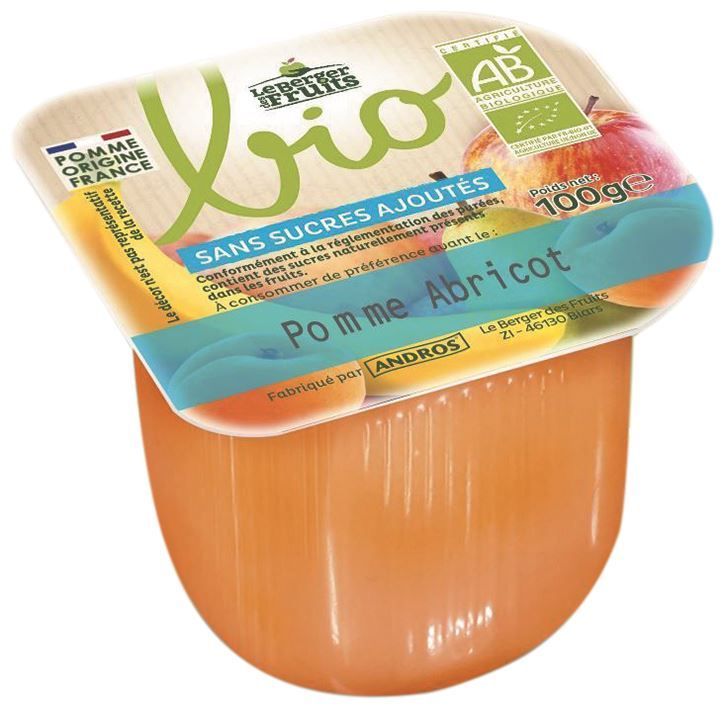 Purée de pommes et d'abricots sans sucres ajoutés Bio - LE BERGER DES FRUITS - Carton de 72