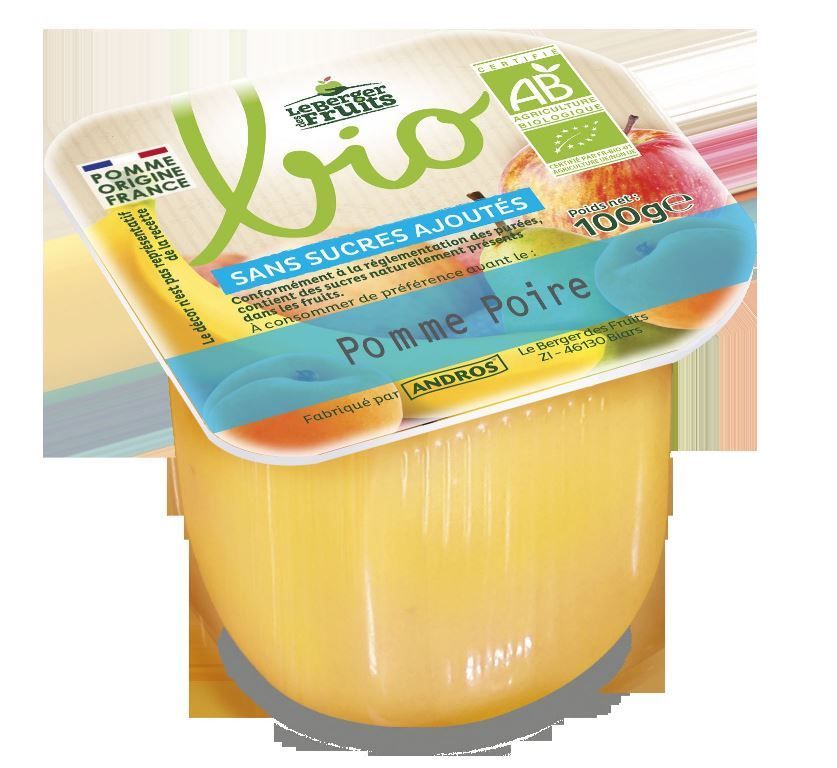 Purée de pommes et de poires sans sucres ajoutés Bio - LE BERGER DES FRUITS - Carton de 72