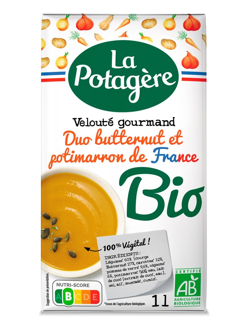 Velouté gourmand Butternut et Potimarron Bio - LA POTAGERE - Carton de 6 briques