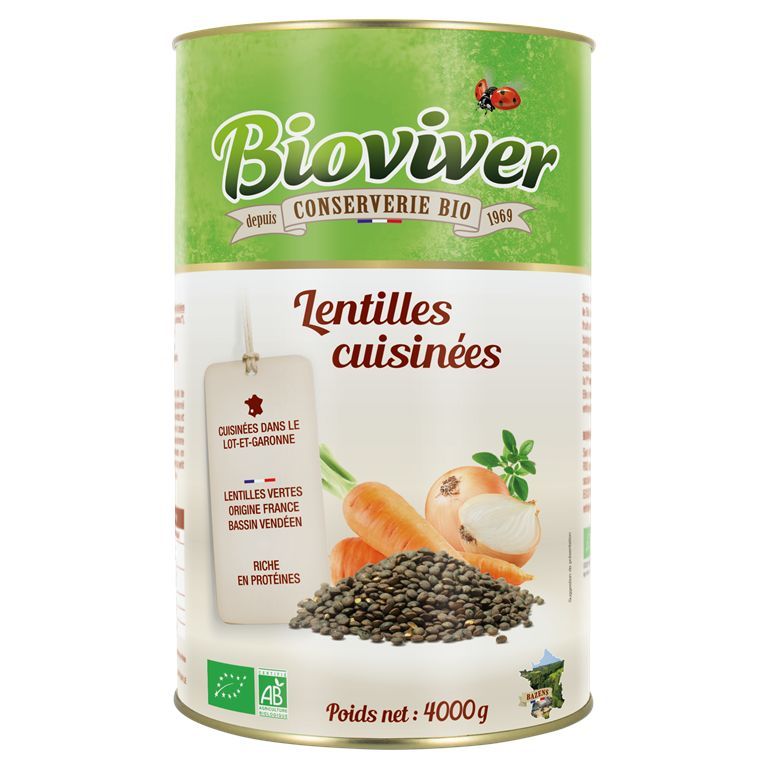 Lentilles cuisinées aux petits légumes Bio - BIOVIVER - Boite 5/1