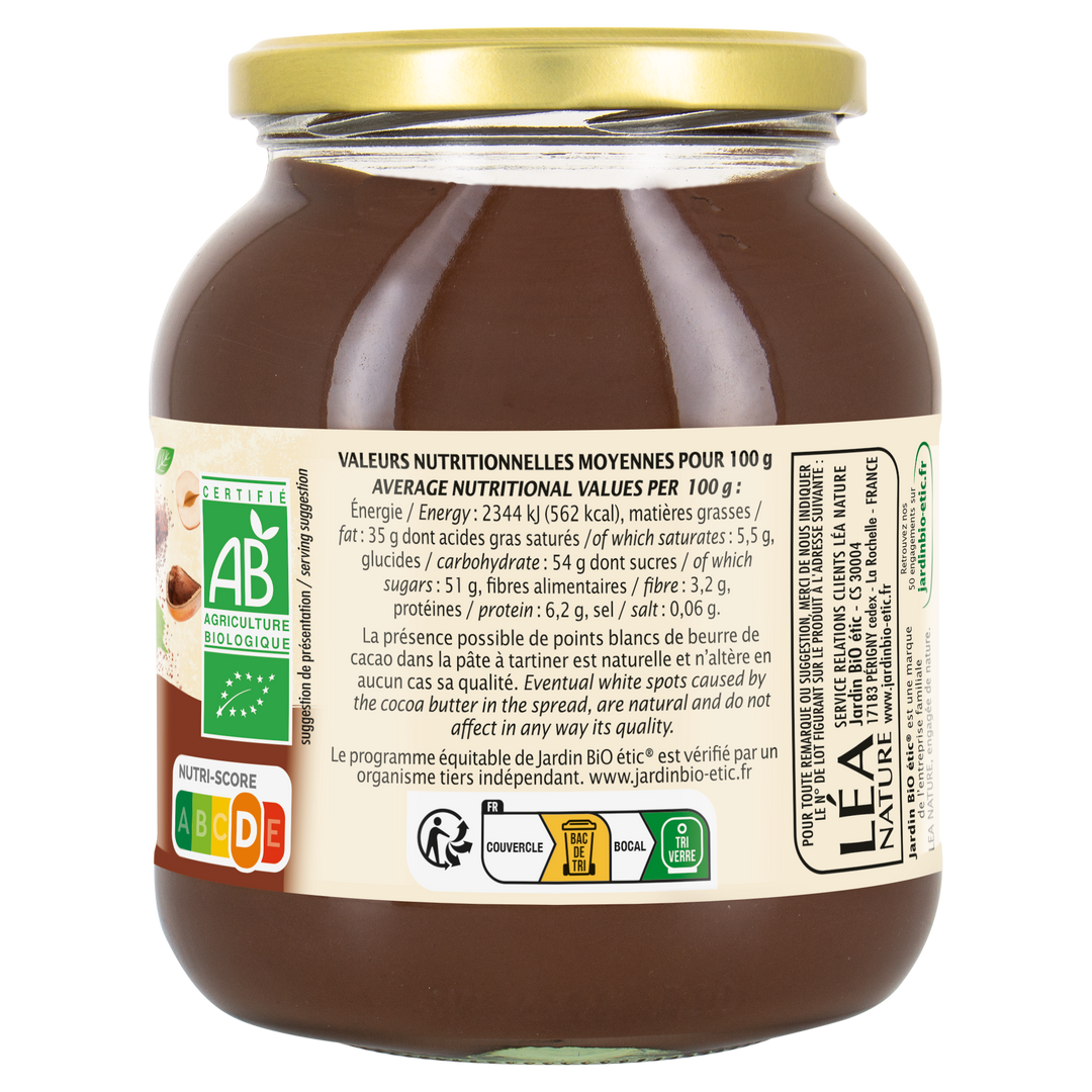 Pâte à tartiner choco noisettes sans gluten Bio - JARDIN BIO - Pot de 750 g