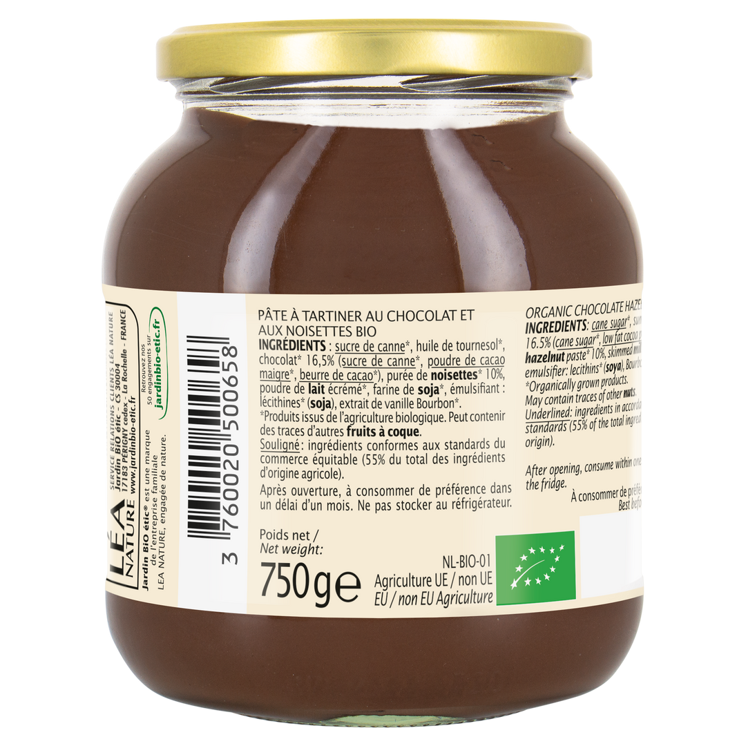 Pâte à tartiner choco noisettes sans gluten Bio - JARDIN BIO - Pot de 750 g