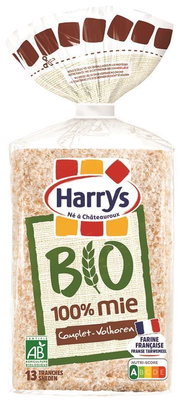 Pain de mie complet 100% mie Bio - HARRYS - Carton de 6 paquets