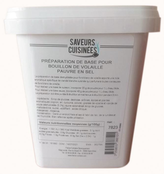 Bouillon de volaille déshydraté pauvre en sel - SAVEURS CUISINEES - Seau de 700 g