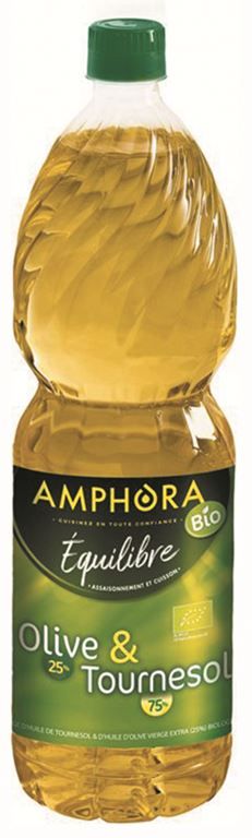 Huile de tournesol et olive vierge extra 25% Bio - AMPHORA - Bouteille de 1 L