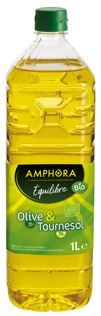 Huile de tournesol et olive vierge extra 25% Bio - AMPHORA - Bouteille de 1 L