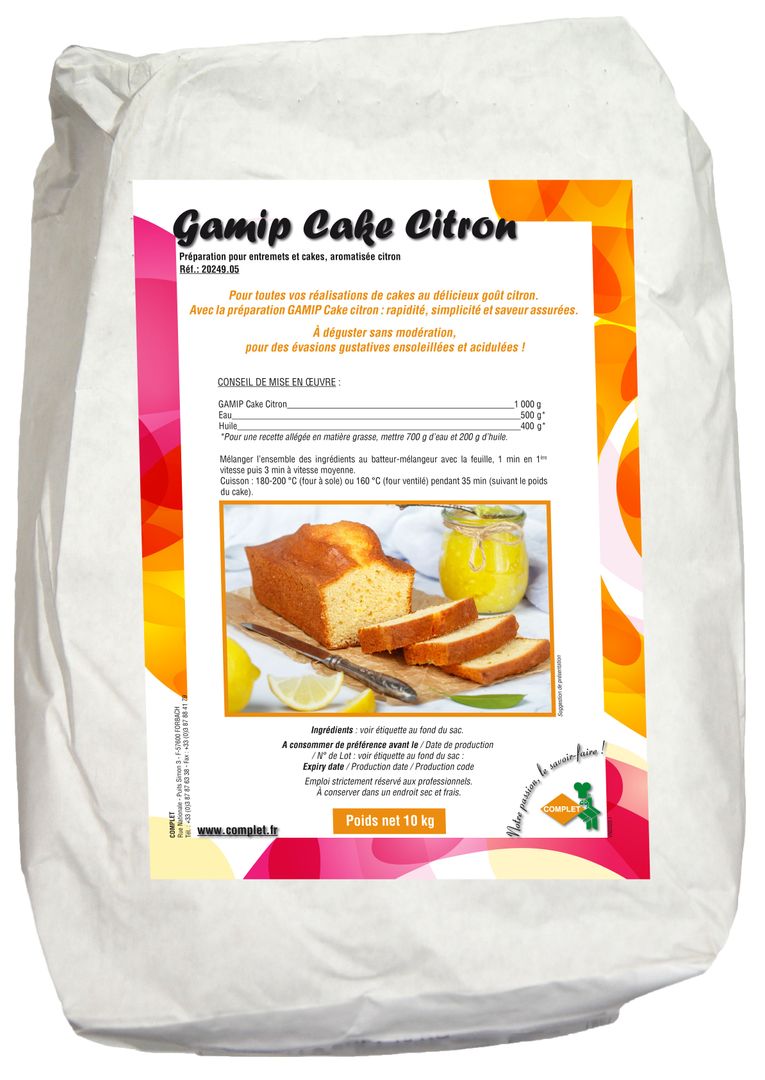 Préparation pour cake citron Gamip - COMPLET - Sac de 10 kg