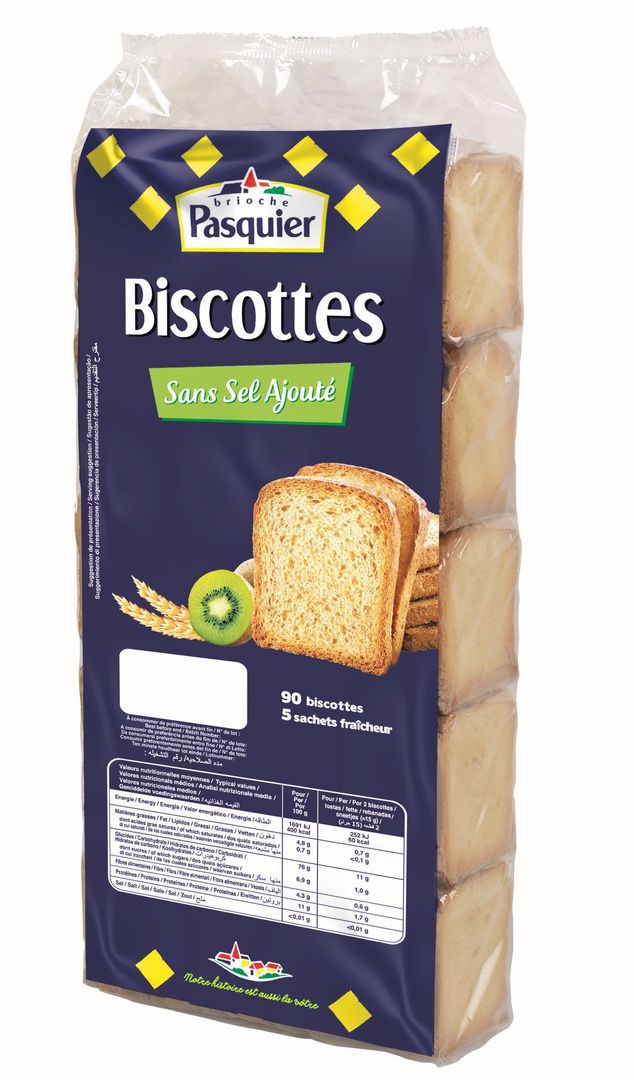 Biscottes sans sel ajouté X90 - PASQUIER - Carton de 12 sachets