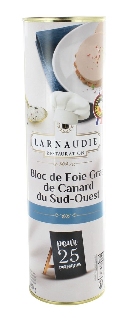 Bloc de foie gras de canard du Sud-Ouest IGP - LARNAUDIE RESTAURATION - Boite de 980 g