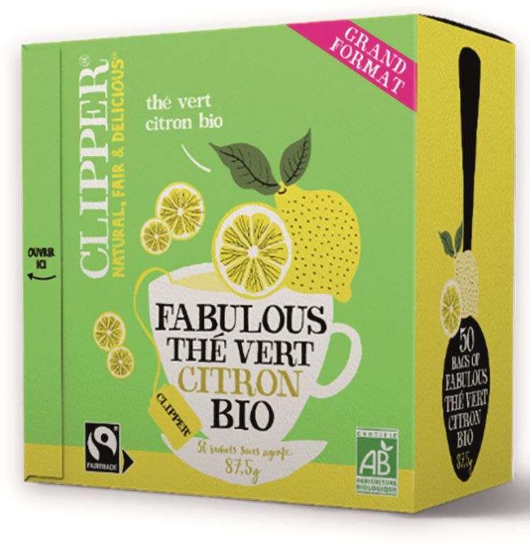 Thé vert au citron Bio - CLIPPER - Boite de 50 sachets