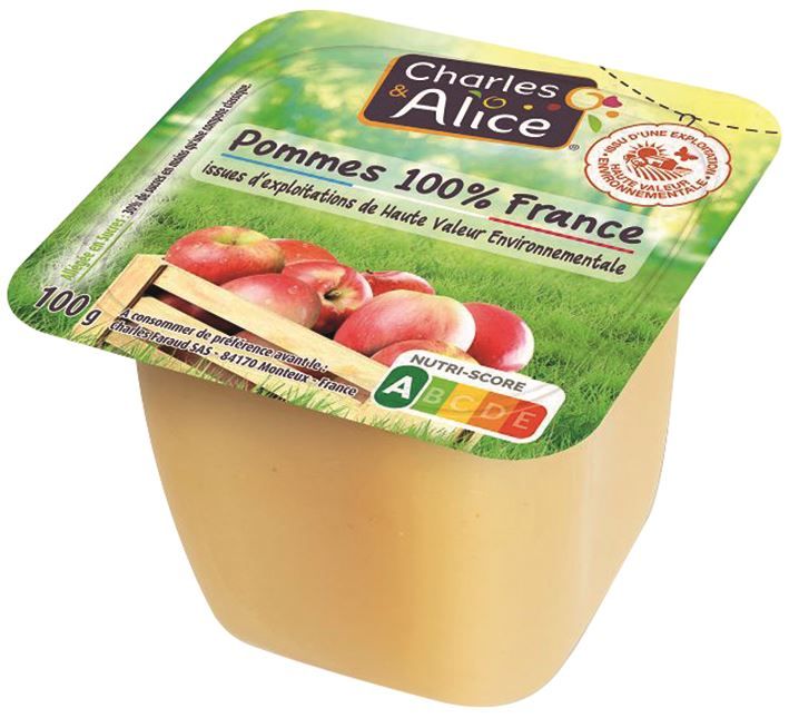 Compote de pommes allégé en sucress HVE - CHARLES ET ALICE - Carton de 120 coupelles