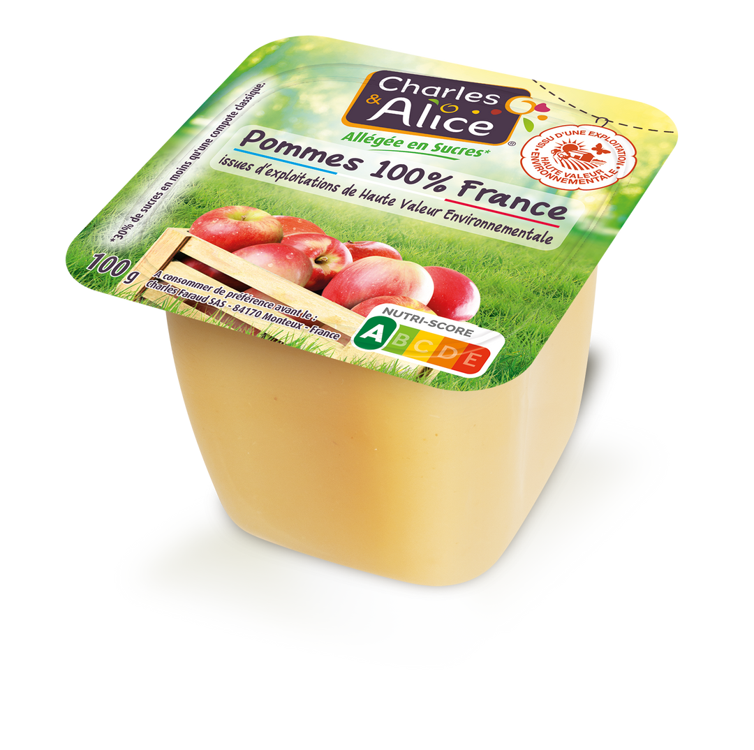 Compote de pommes allégé en sucress HVE - CHARLES ET ALICE - Carton de 120 coupelles
