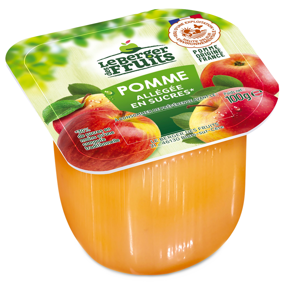 Compote de pommes allégé en sucres HVE - LE BERGER DES FRUITS - Carton de 72 coupelles