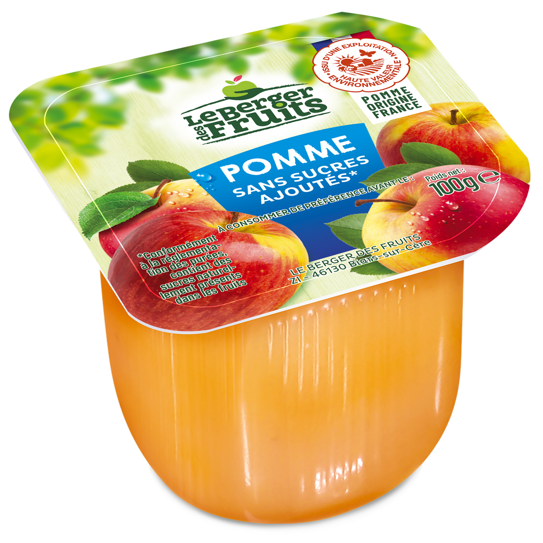 Purée de pomme nature sans sucres ajoutés HVE - LE BERGER DES FRUITS - Carton de 72 coupelles