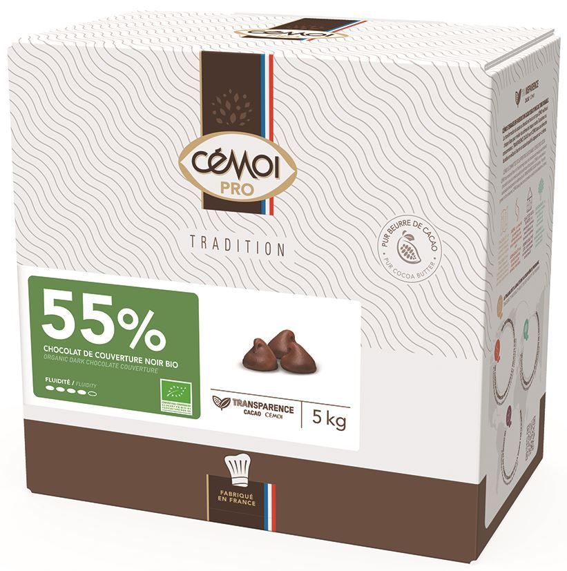 Chocolat noir en goutte 55% Bio - CEMOI - Boite de 5kg