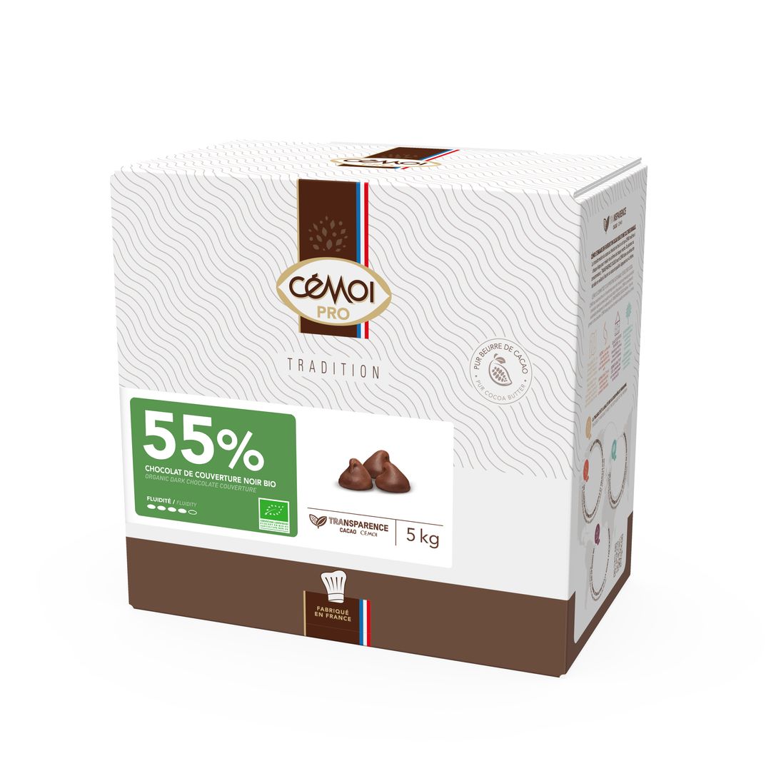 Chocolat noir en goutte 55% Bio - CEMOI - Boite de 5kg