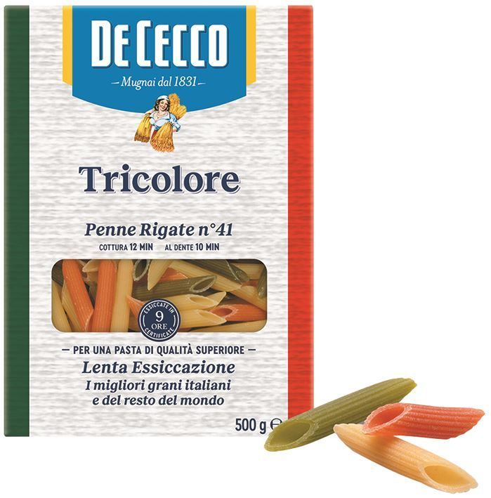 Penne rigate tricolore - DE CECCO - Paquet de 500 g