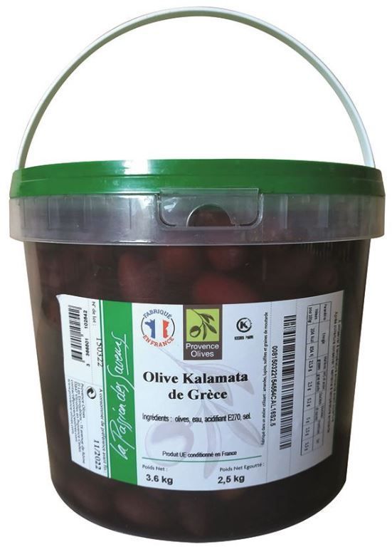 Olives Kalamata dénoyautées - PROVENCE OLIVES - Seau de 3,6 kg