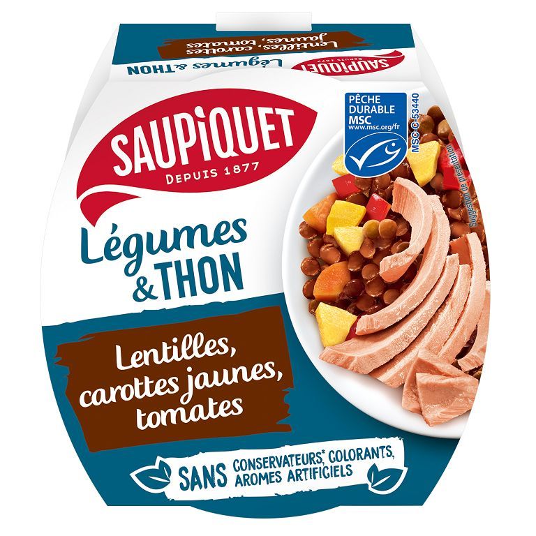 Saladière lentilles, carottes et tomates - SAUPIQUET MSC - Carton de 18 boites