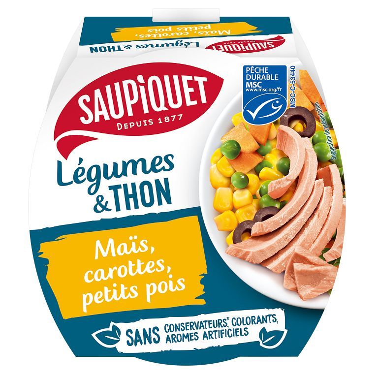 Saladière maïs, carottes et petits pois - SAUPIQUET MSC - Carton de 18 boites