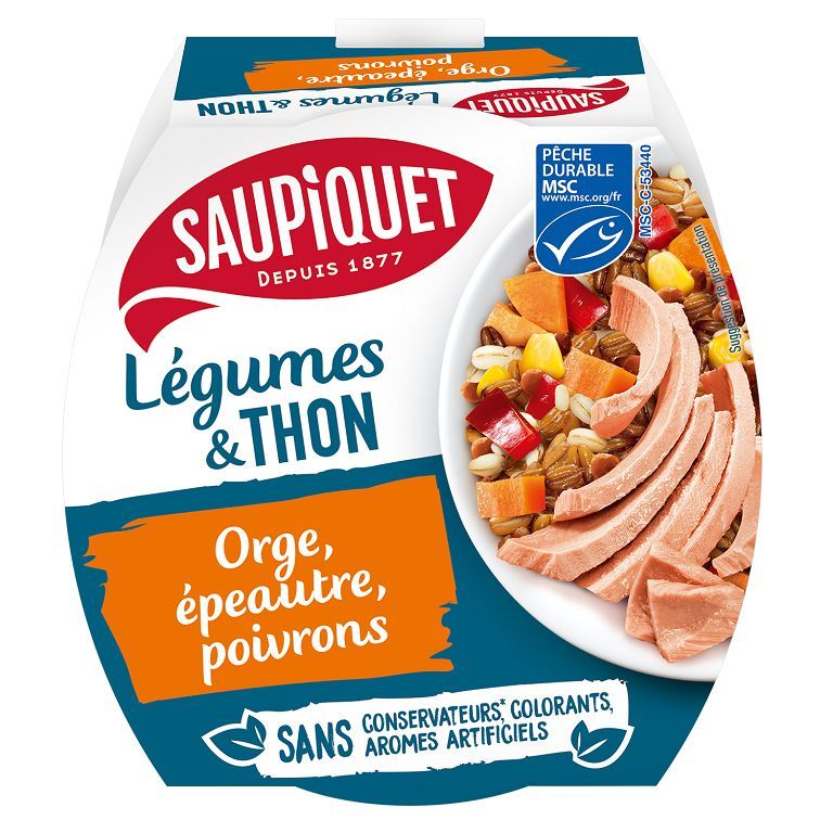 Saladière thon, orge, épeautre et poivrons - SAUPIQUET MSC - Carton de 18 boites