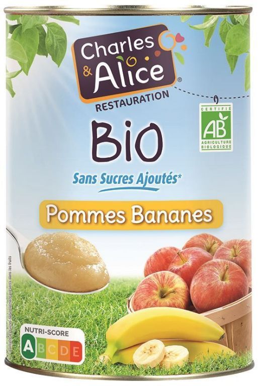 Purée de pommes et bananes sans sucre ajouté - CHARLES ET ALICE - Carton de  120 coupelles