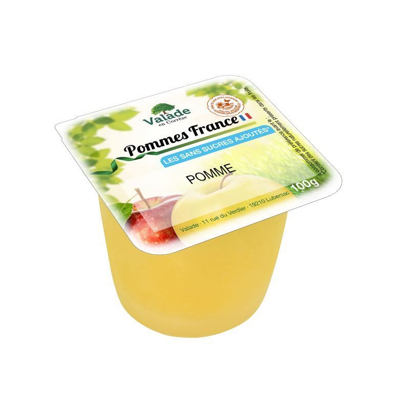 Compote de pommes sans sucre ajouté HVE - VALADE - Carton de 120 coupelles