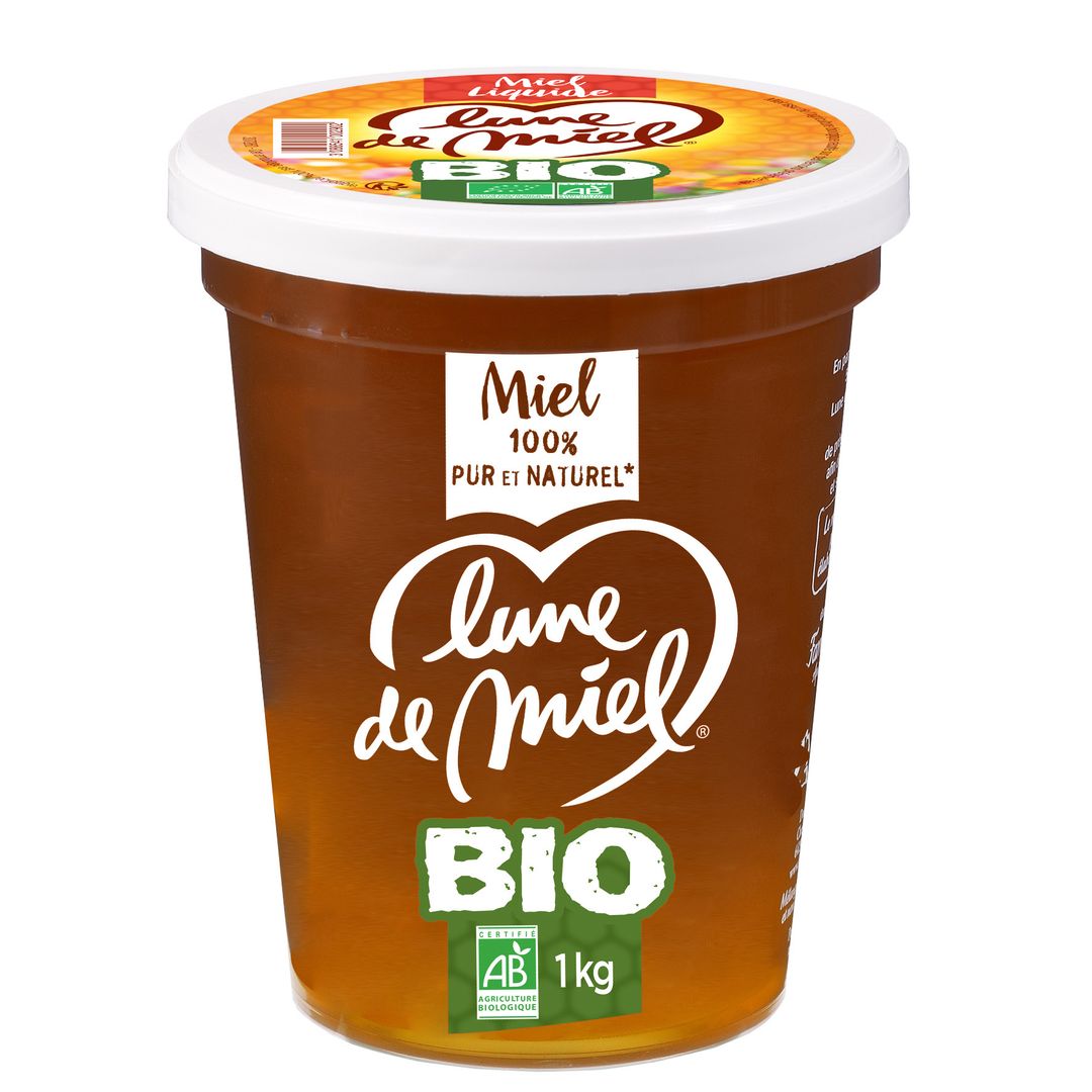 Miel de fleurs liquide Bio - LUNE DE MIEL - Pot plastique de 1 kg