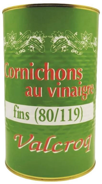 Cornichons au vinaigre fins 80+ - VALCROQ - Boite 5/1