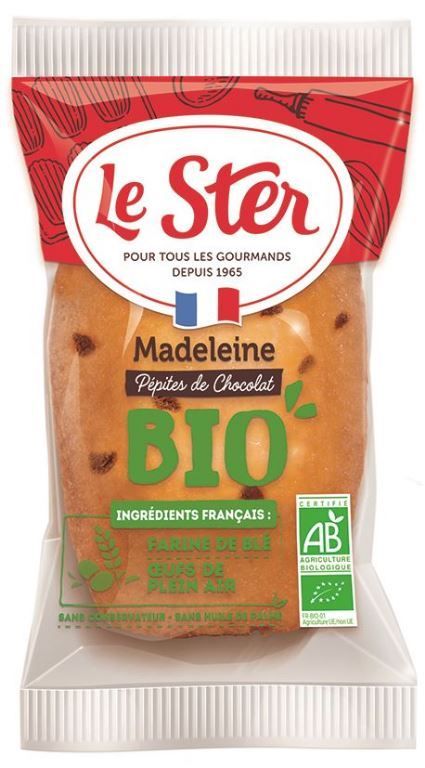 Madeleine coquille aux pépites de chocolat Bio - LE STER - Carton de 130 unités