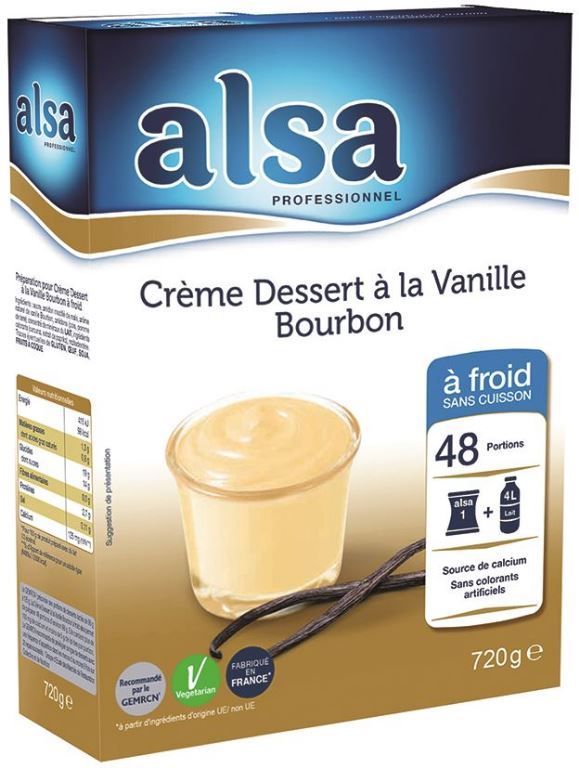 Crème dessert  vanille Bourbon à froid - ALSA - Boite de 720 g