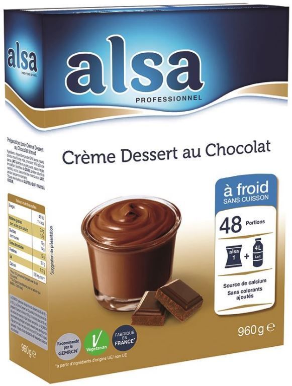 Crème dessert au Chocolat à froid - ALSA - Boite de 960 g