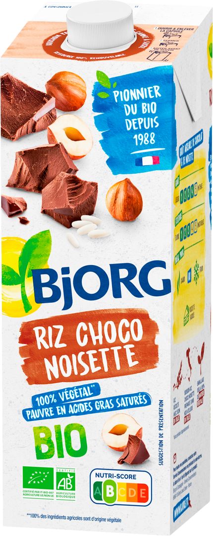 Boisson riz chocolat noisettes Bio - BJORG - Carton de 8 briques