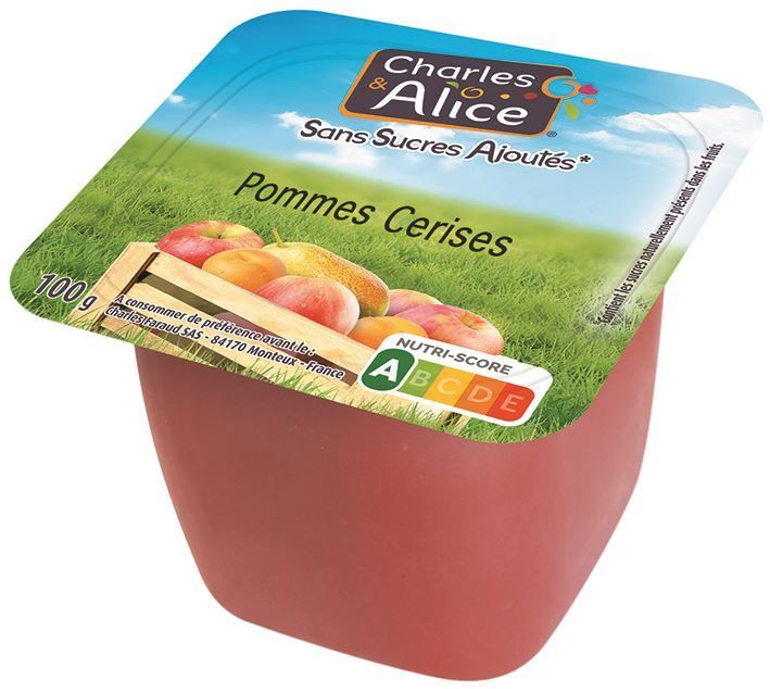 Spécialité de pomme cerise sans sucres ajoutés - CHARLES ET ALICE - Carton de 120 coupelles