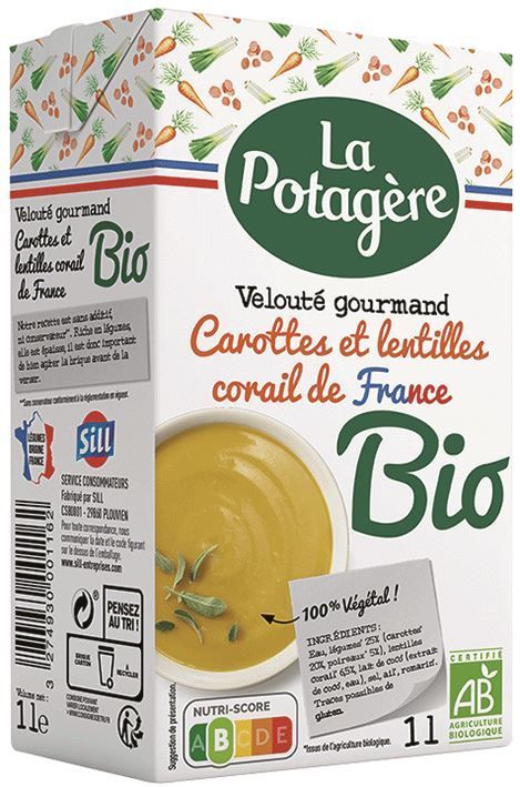 Velouté gourmand de carottes et lentilles corail Bio - LA POTAGERE - Carton de 6 briques