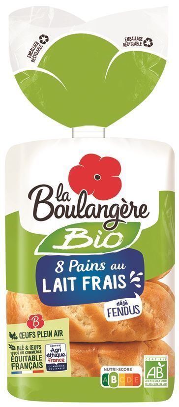 Pains au lait fendus Bio X8 - LA BOULANGERE - Carton de 8 paquets