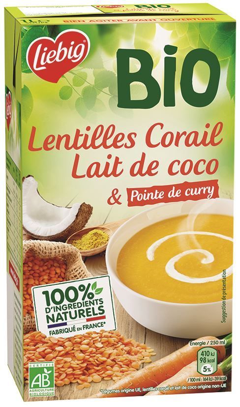 Potage de lentilles corail et lait de coco Bio - LIEBIG - Carton de 8 briques