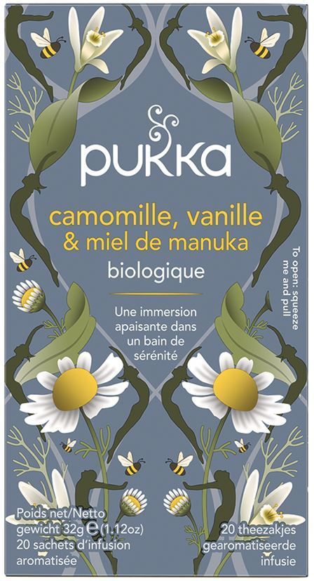 Infusion camomille, vanille et miel de Manuka Bio - PUKKA - Boite de 20 sachets