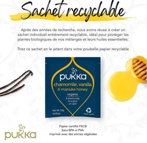 Infusion camomille, vanille et miel de Manuka Bio - PUKKA - Boite de 20 sachets