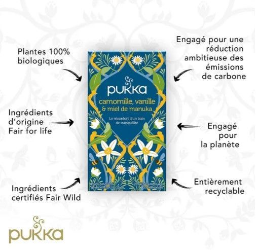 Infusion camomille, vanille et miel de Manuka Bio - PUKKA - Boite de 20 sachets