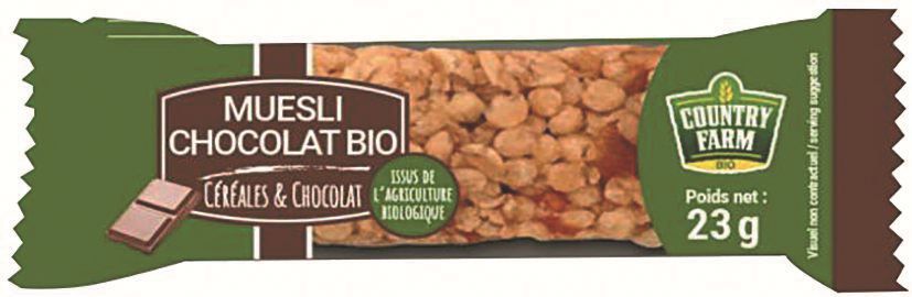 Barre muesli au chocolat Bio - COUNTRY FARM - Carton de 200 unités