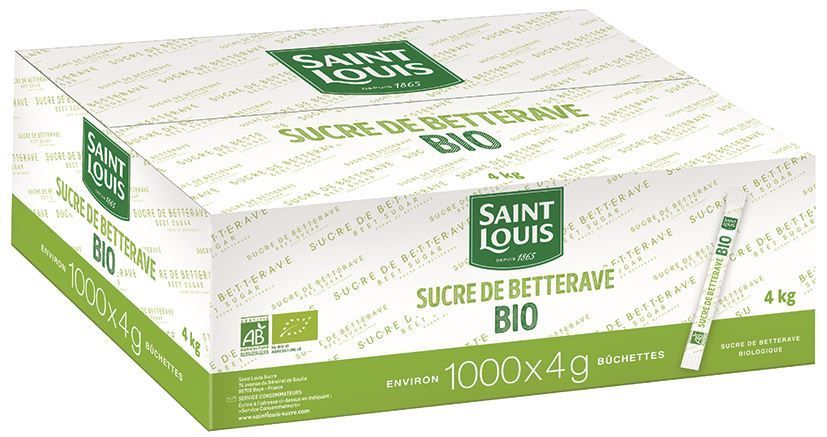 Sucre blanc de betterave en poudre Bio - SAINT LOUIS - Carton de 1000 bûchettes