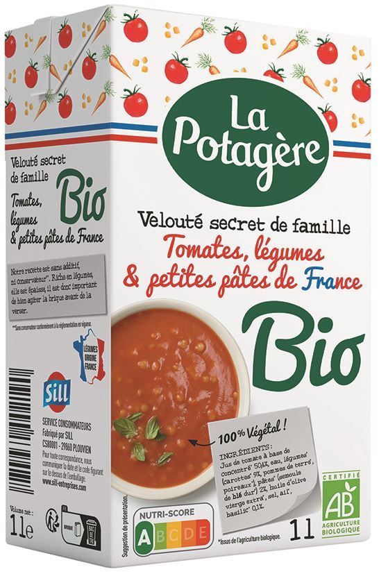 Velouté tomates et petites pâtes de France Bio - LA POTAGERE - Carton de 6 briques
