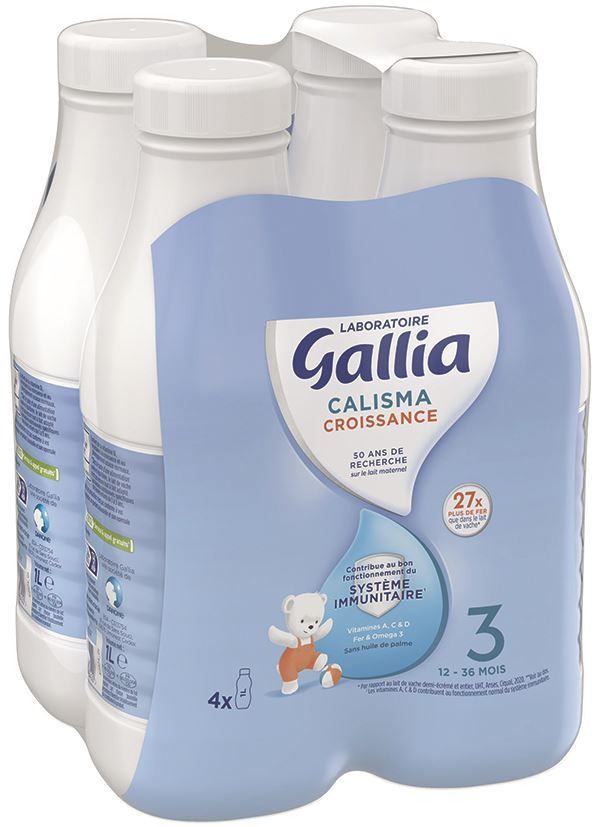 Lait calisma croissance liquide dès 12 mois - GALLIA - Carton de 4 bouteilles