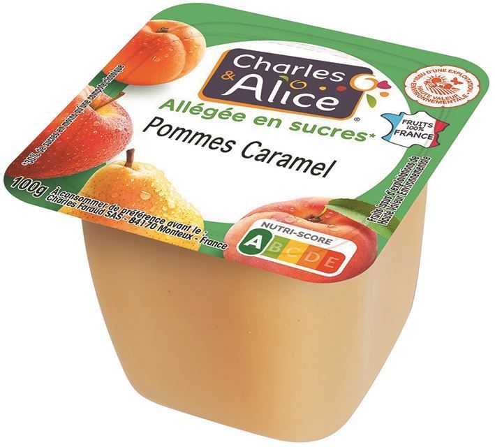 Spécialité de pommes et caramel allégé en sucres HVE - CHARLES ET ALICE - Carton de 120 coupelles